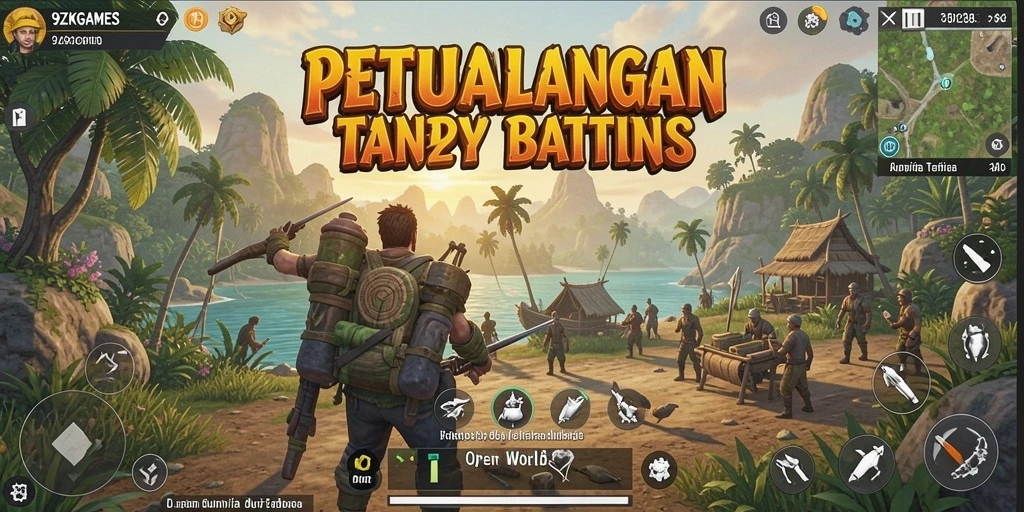 Tangkap layar antarmuka permainan 9ZKGAMES yang menampilkan dunia terbuka.