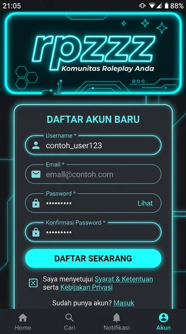 Panduan Registrasi Akun Baru rpzzz untuk Android